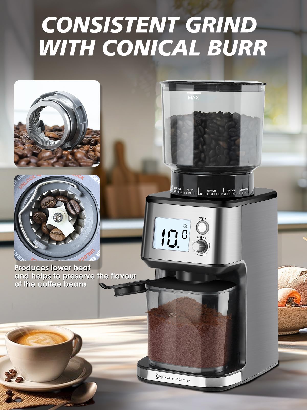 Conical Burr Espresso Coffee Grinder 51mm Stepless Electric N175