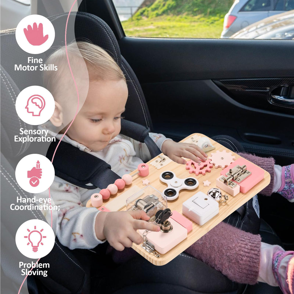 Pink Montessori Wooden Busy Board T471896