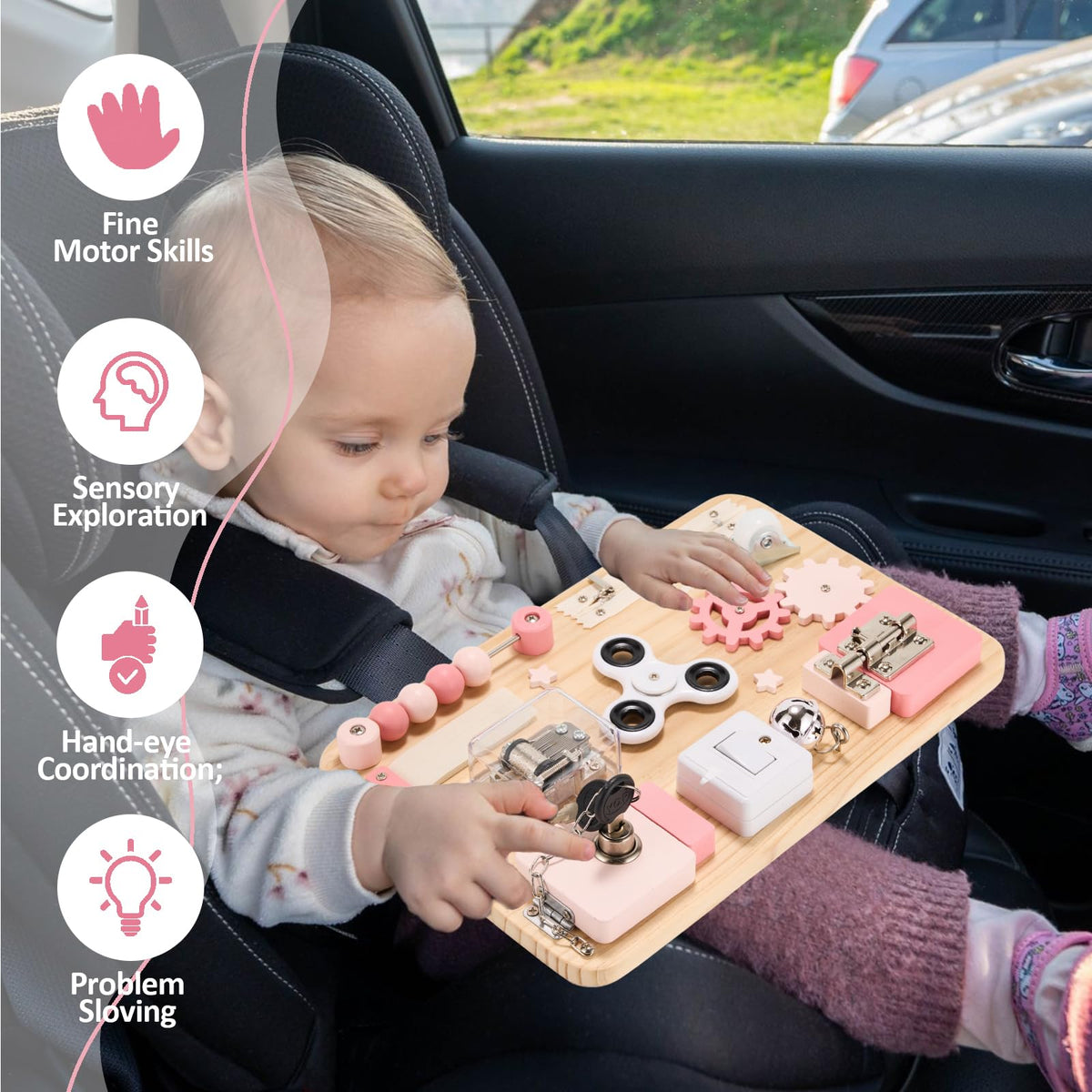 Pink Montessori Wooden Busy Board T471896