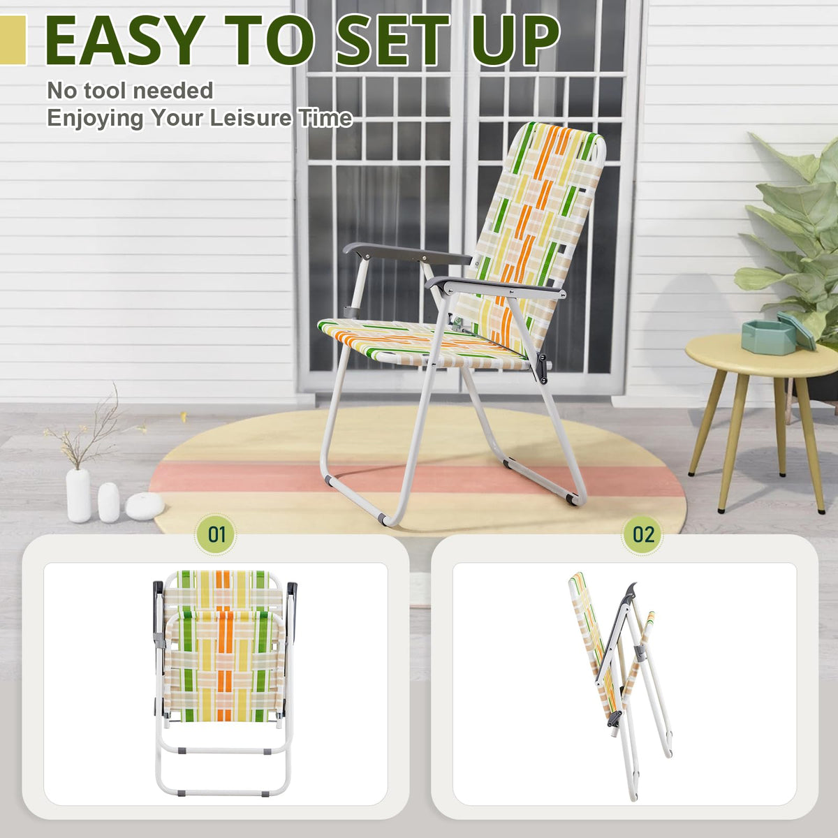 Yellow & Green Set of 2 Oversized Foldable Beach Chairs F288