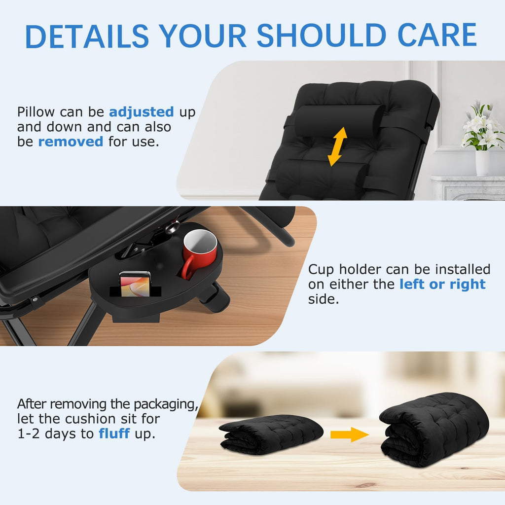 Zero Gravity Chair with Cup Holder, Black H3088