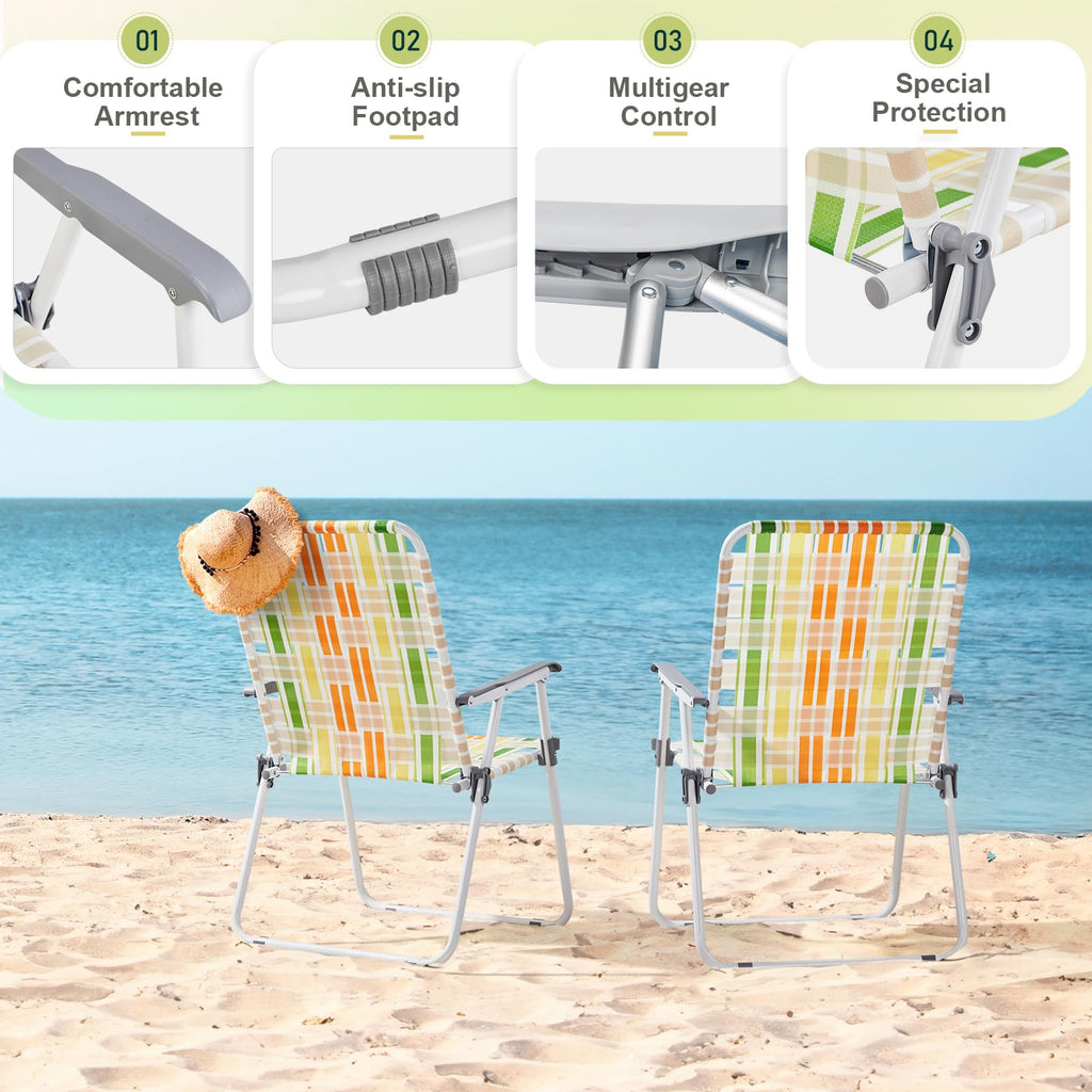 Yellow & Green Set of 2 Oversized Foldable Beach Chairs F288
