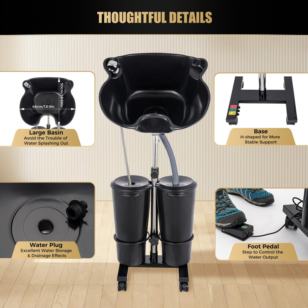 Portable Shampoo Basin with 2 Buckets, Height Adjustable Q699821