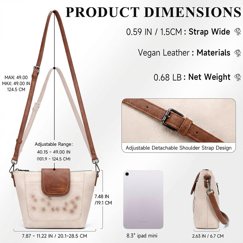 Crossbody Bags Vegan Leather Multi-Pockets Small Shoulder Bag I534