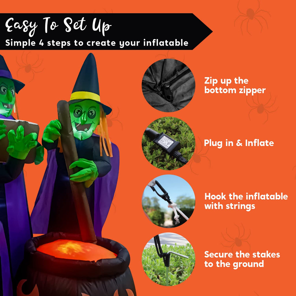 6 FT Halloween Inflatables Three Witch Cauldron with LEDs J17587