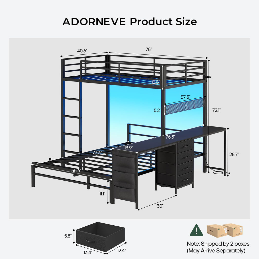 Black Twin Over Full Bunk Bed with Desk and Storage Drawers B713605