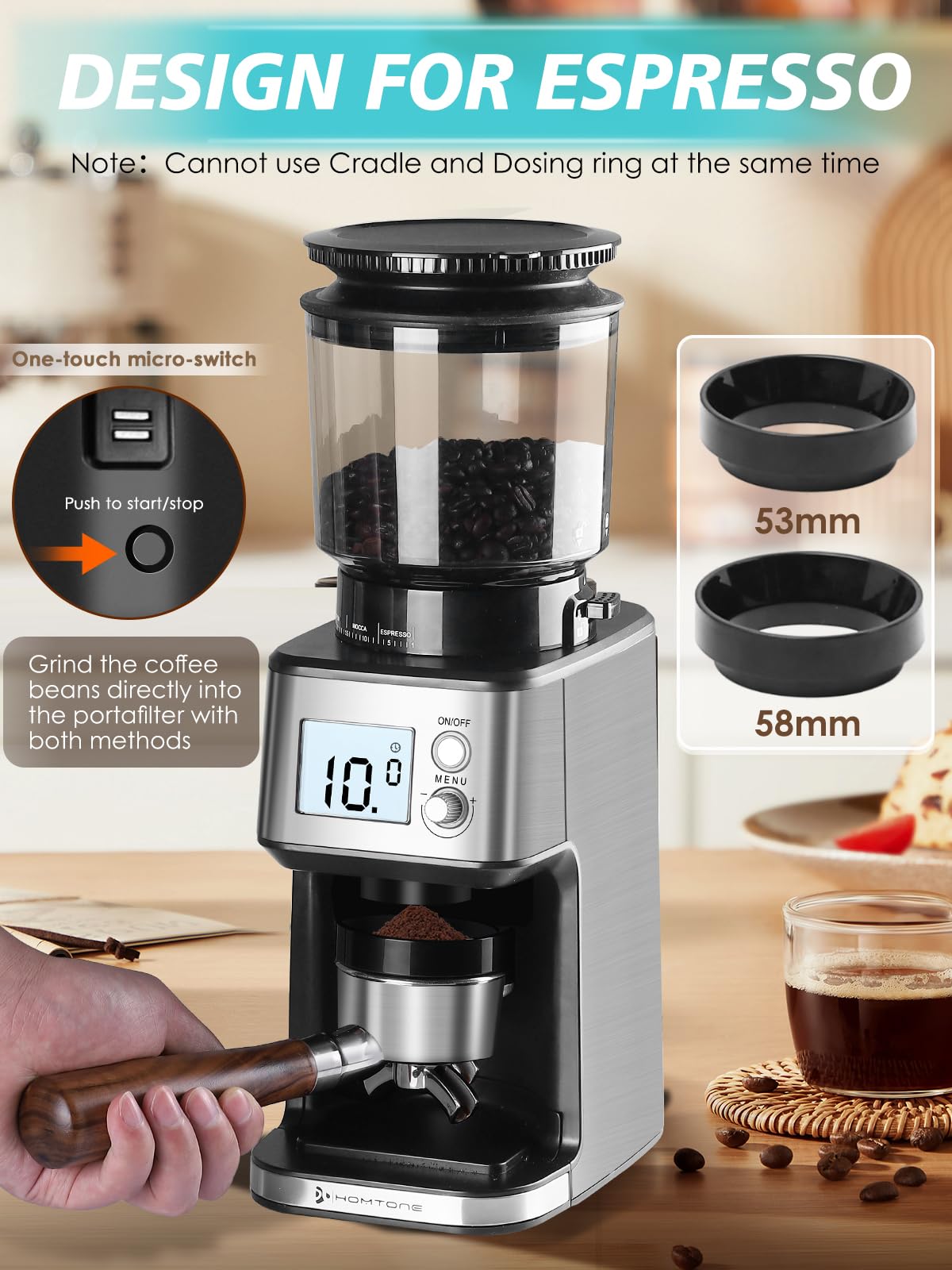 Conical Burr Espresso Coffee Grinder 51mm Stepless Electric N175