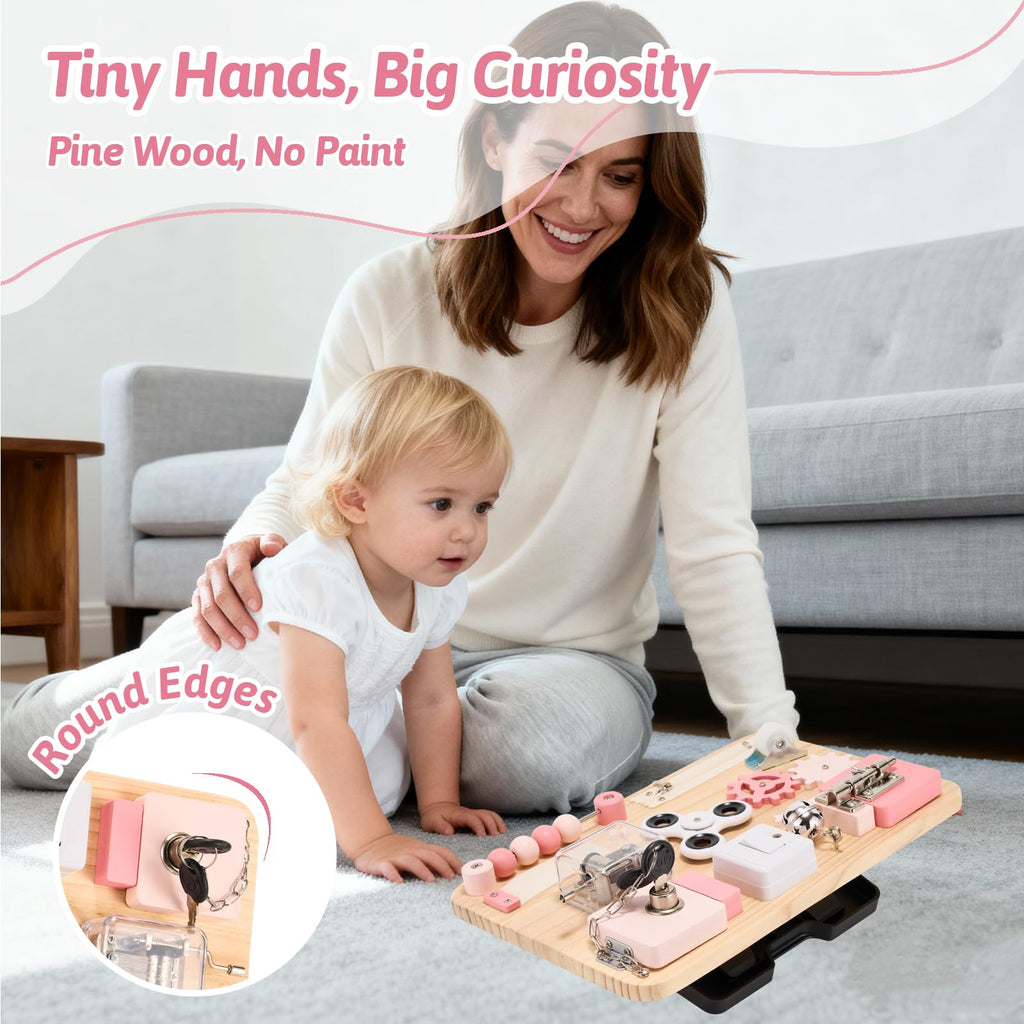 Pink Montessori Wooden Busy Board T471896