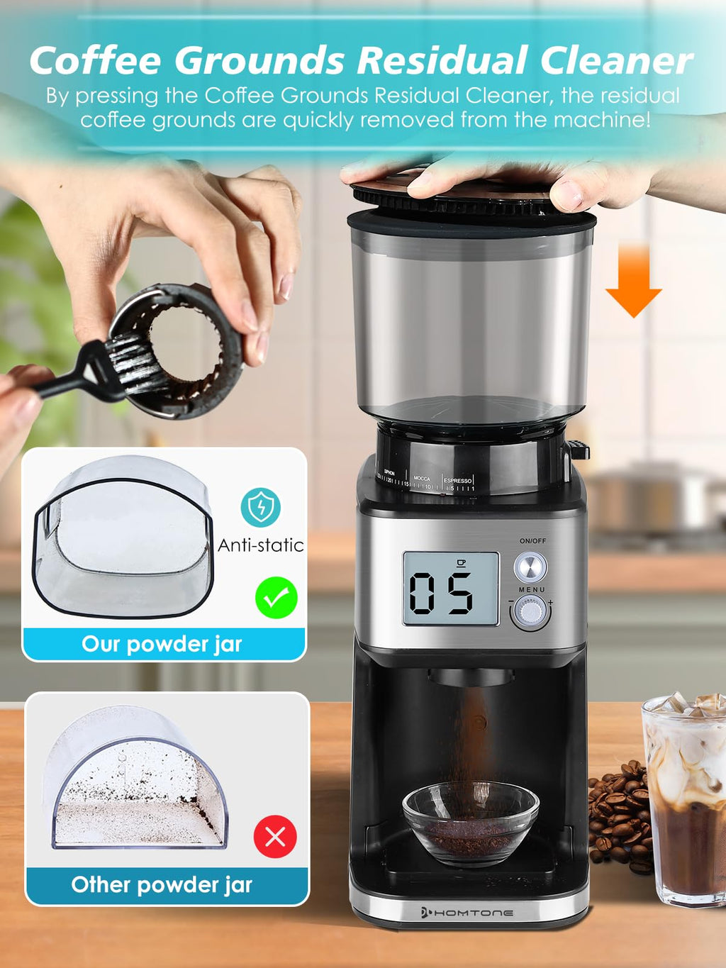 Conical Burr Espresso Coffee Grinder 51mm Stepless Electric N175