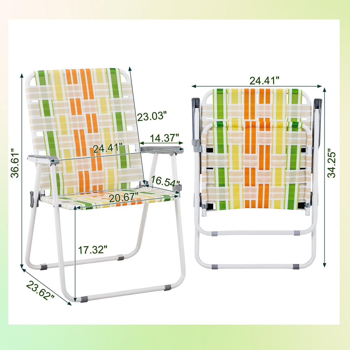 Yellow & Green Set of 2 Oversized Foldable Beach Chairs F288