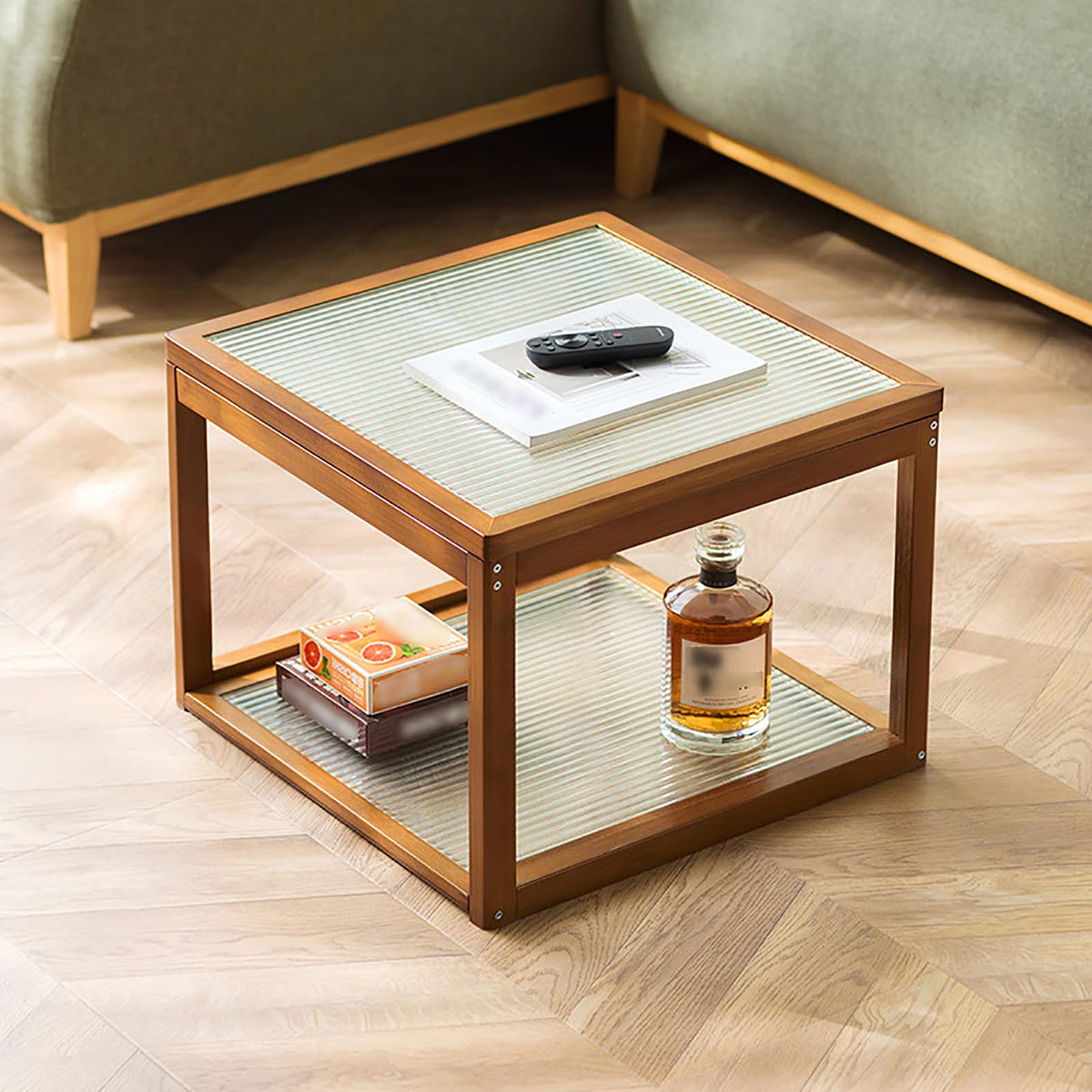 Square Glass Nesting Coffee Tables Set of 2 with Bamboo Frame G713219