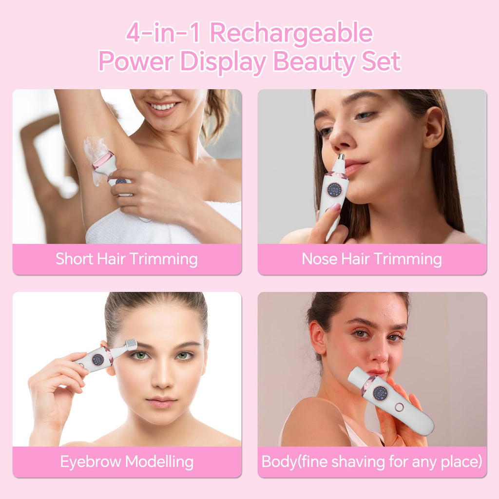 Electric Razor for Women, 4-in-1 Bikini Trimmer & Body Shaver, Rechargeable Wet/Dry D751