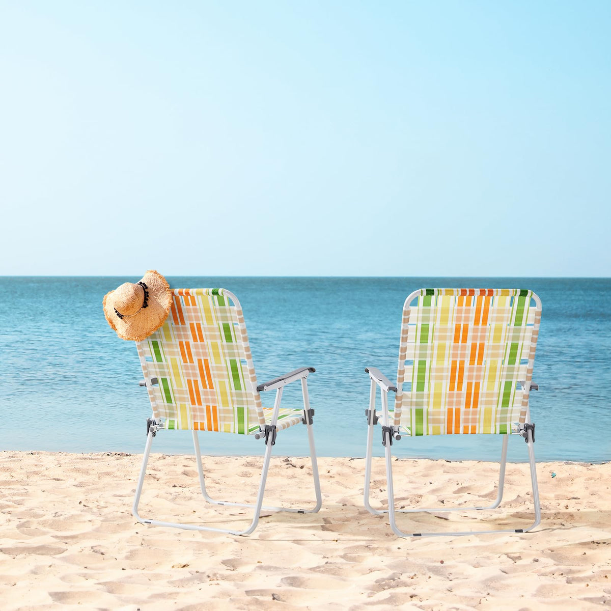 Yellow & Green Set of 2 Oversized Foldable Beach Chairs F288