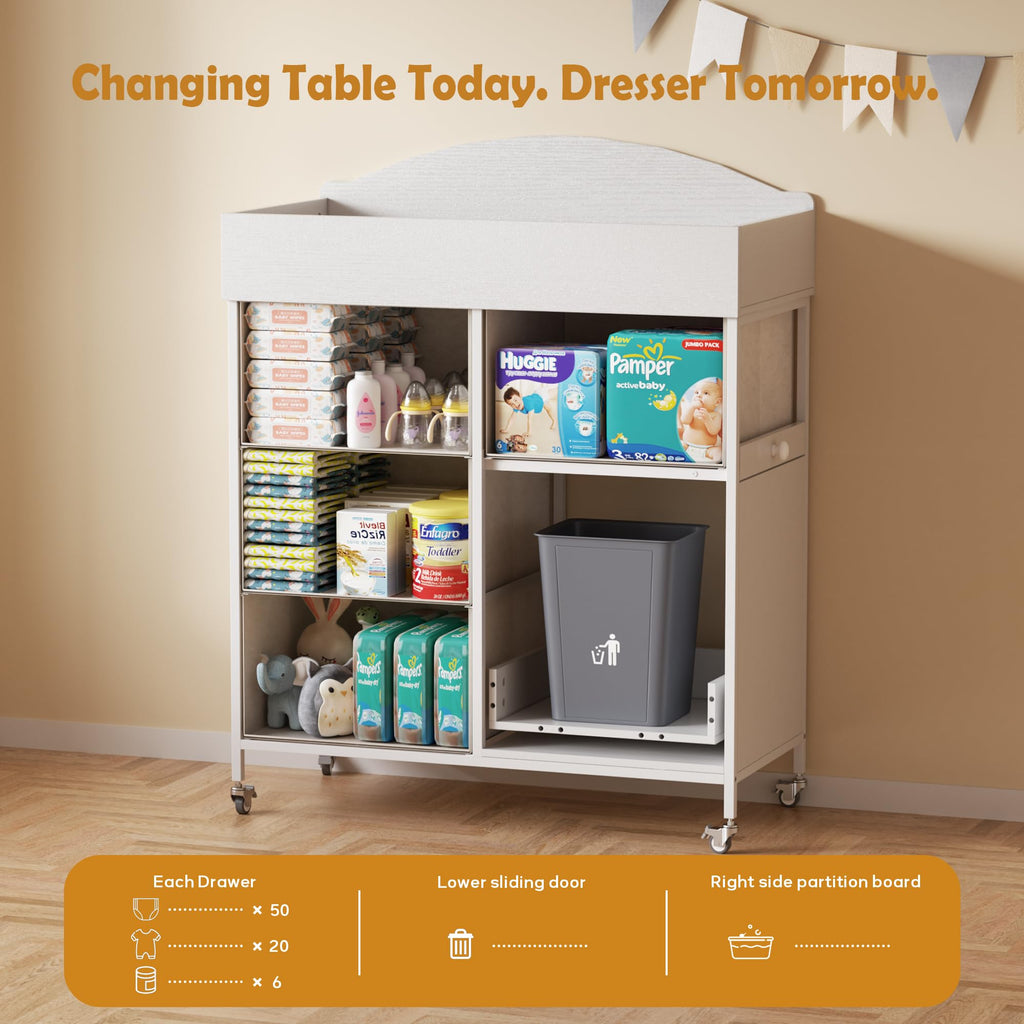 White 4 Drawer Baby Dresser with Changing Table Top W898080