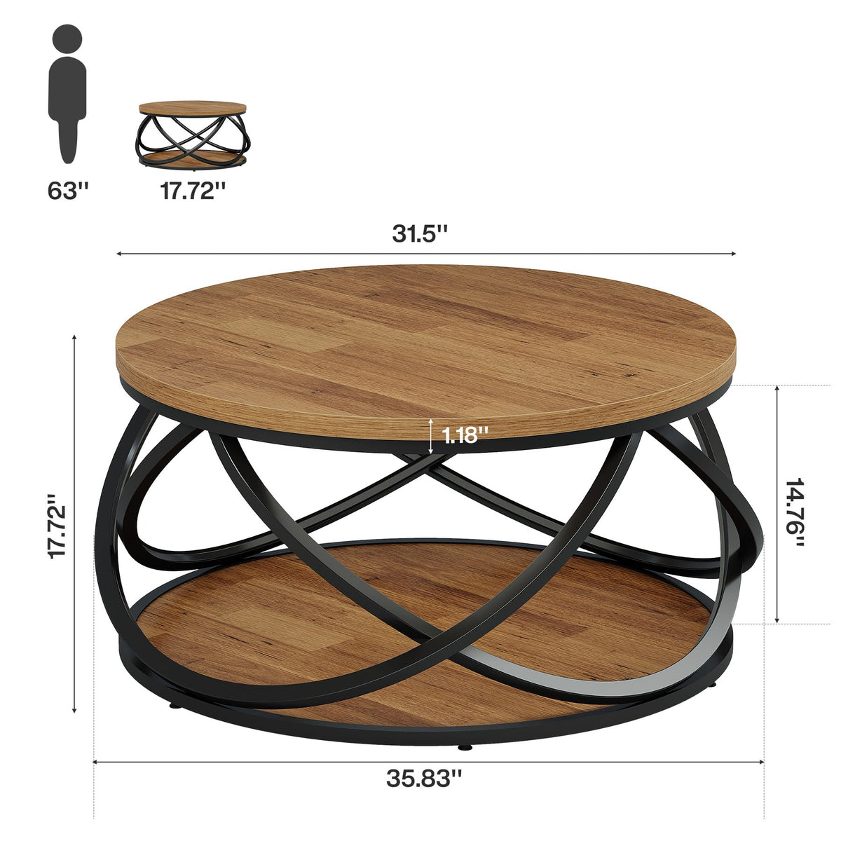 2-Tier Round Coffee Table with Storage Shelf S684421