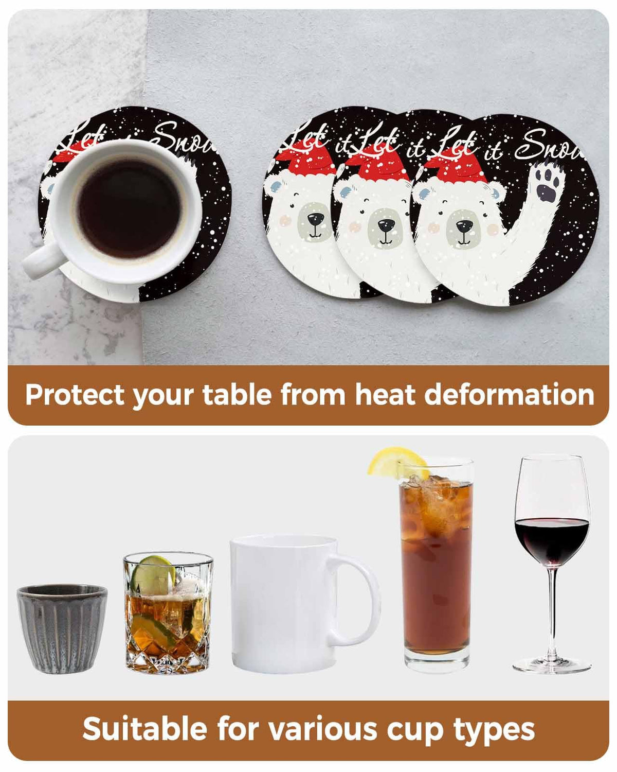 Set of 4 Absorbent Ceramic Stone Coasters with Cork Base Q61208