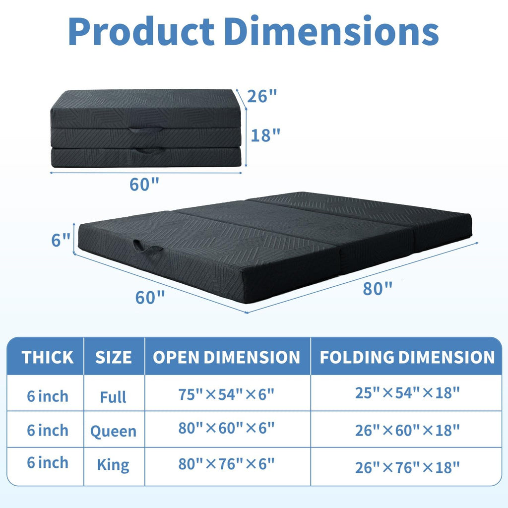 6 Inch Foldable Memory Foam Mattress Queen Size Q50271