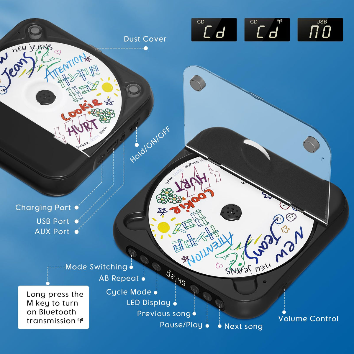 Black Portable Bluetooth CD Player S41705
