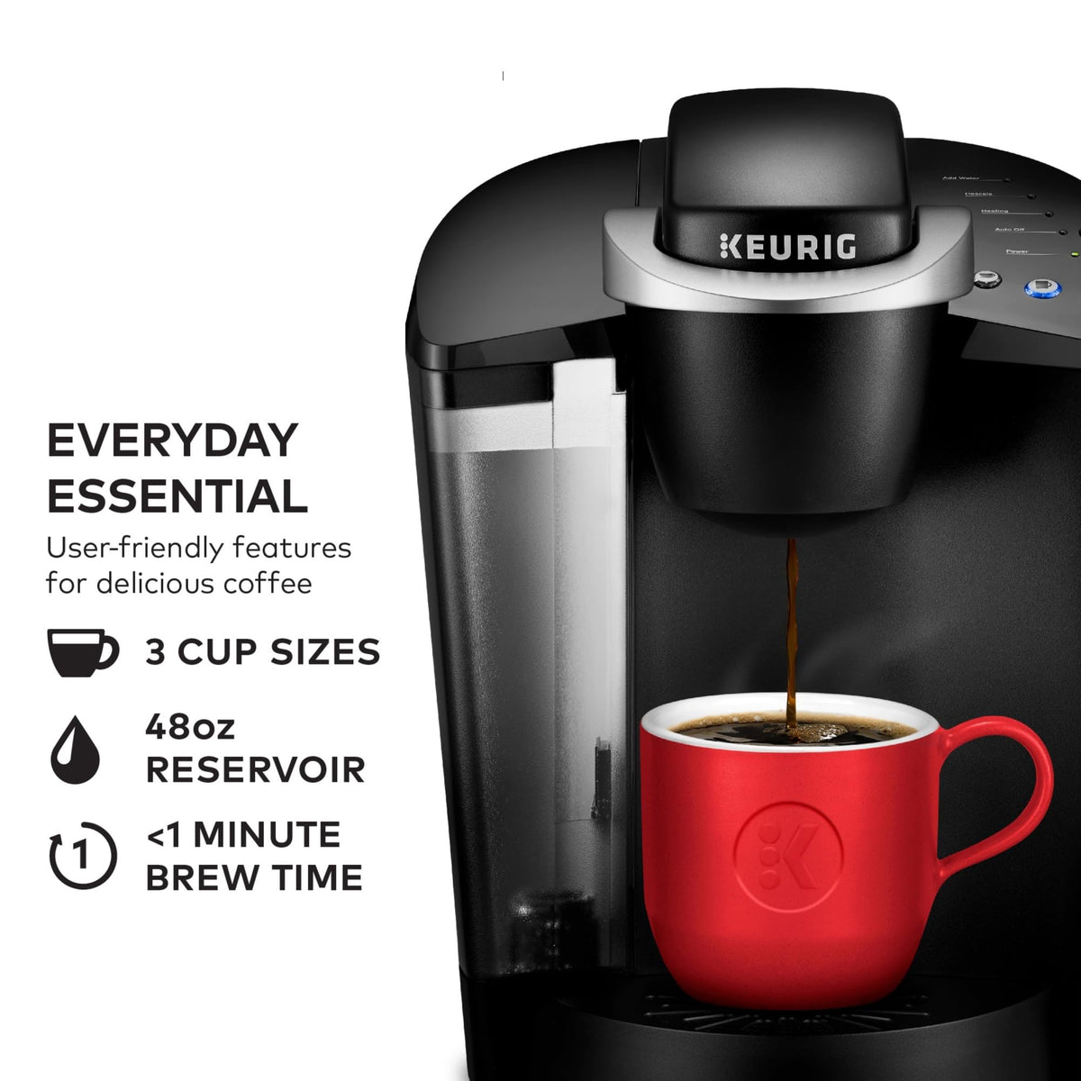 Single Serve K-Cup Pod Coffee Maker with 3 Brew Sizes, Black H5857