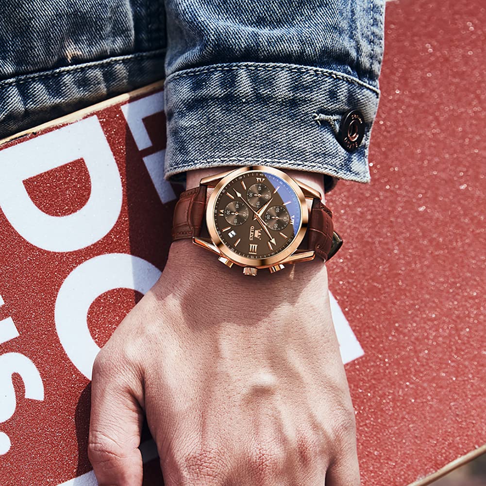 Mens Leather Quartz Brown Wrist Watch B602