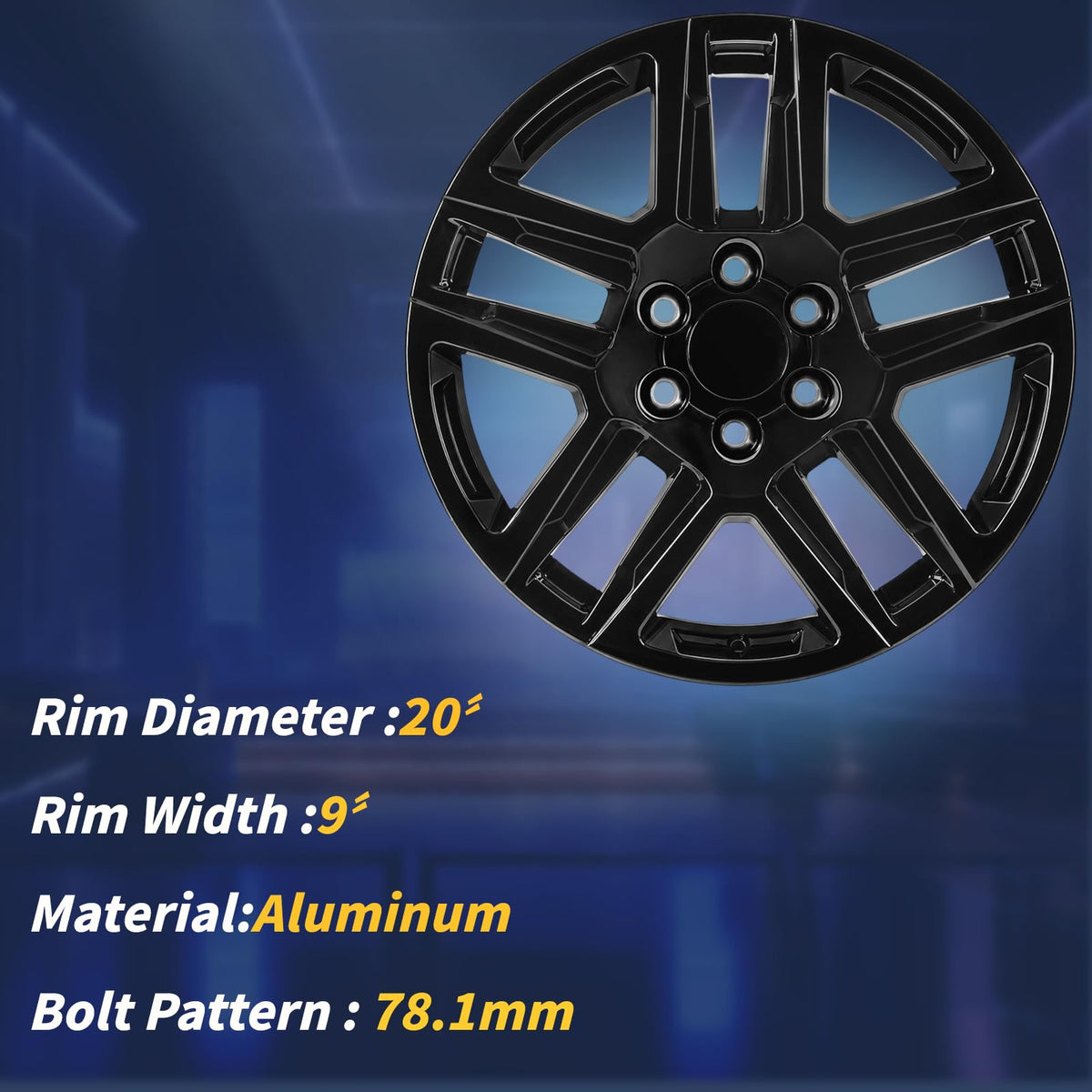 20" 20x9 Inch Gloss Black Aluminum Alloy Wheel Rim J59969