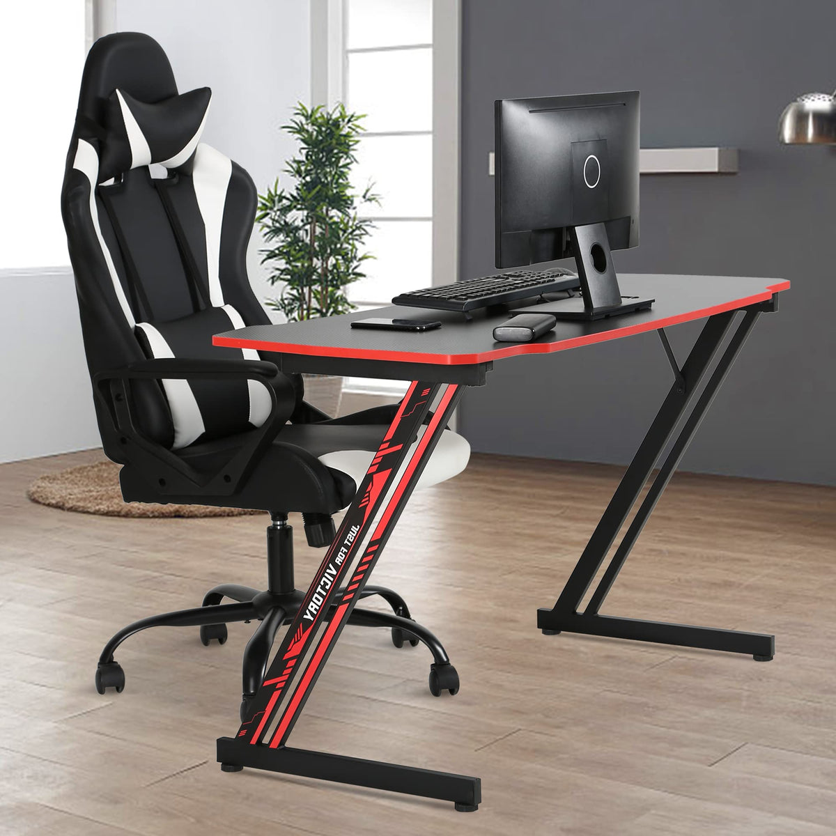 47 Inch Z Shaped Gaming Desk with Headphone Hook A7111