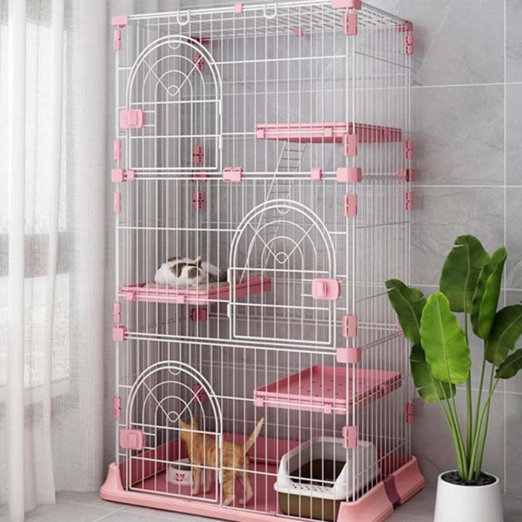 Pink Cat Cage with 3 Platforms and Ramp G2700