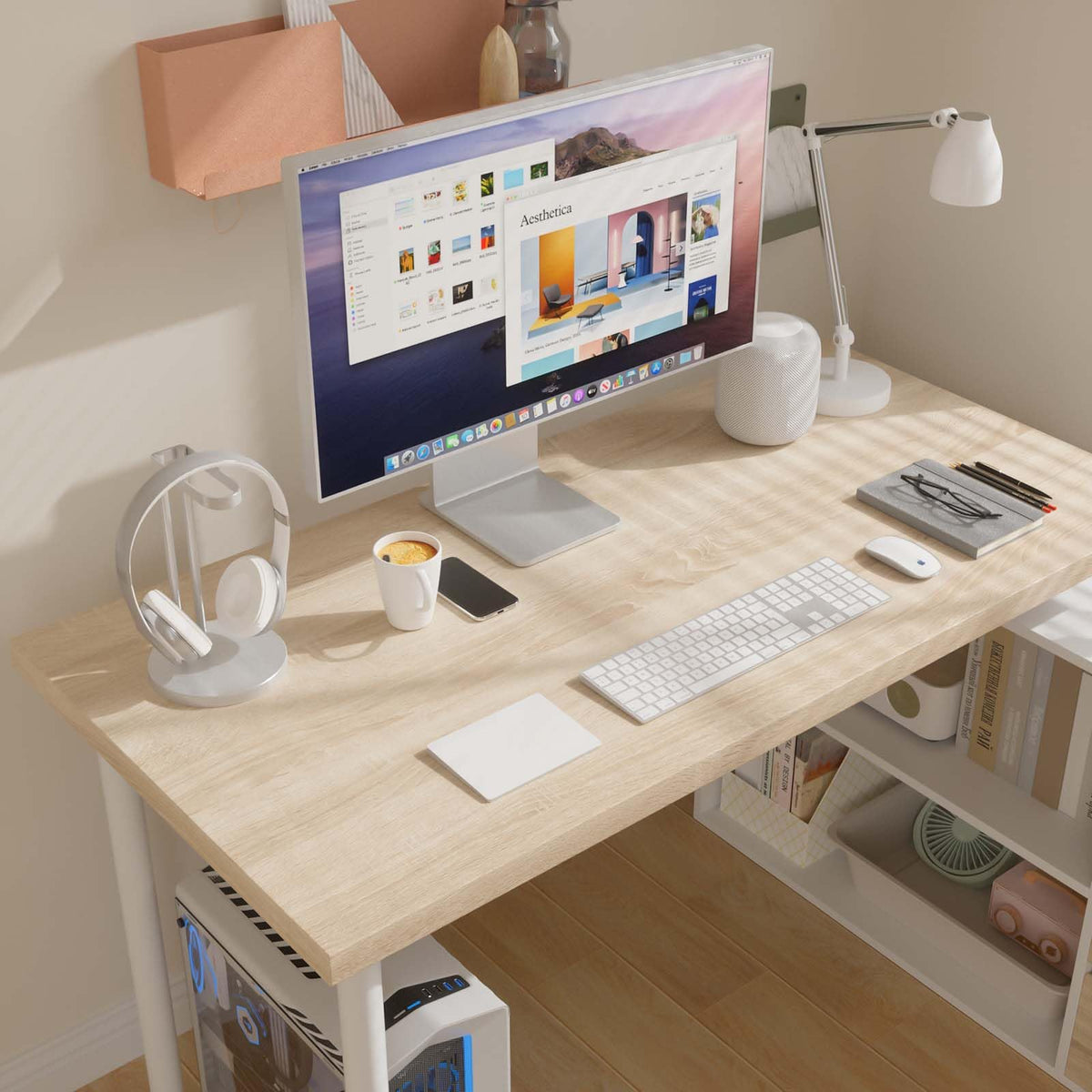L Shaped Computer Desk with File Drawers & Storage Shelves P4332