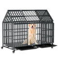 52 Inch Heavy Duty XXL Dog Crate with Open Roof Top, Trays and Wheels G698933