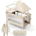4 in 1 Foldable Pack and Play with Bassinet and Changing Table, Beige E486282