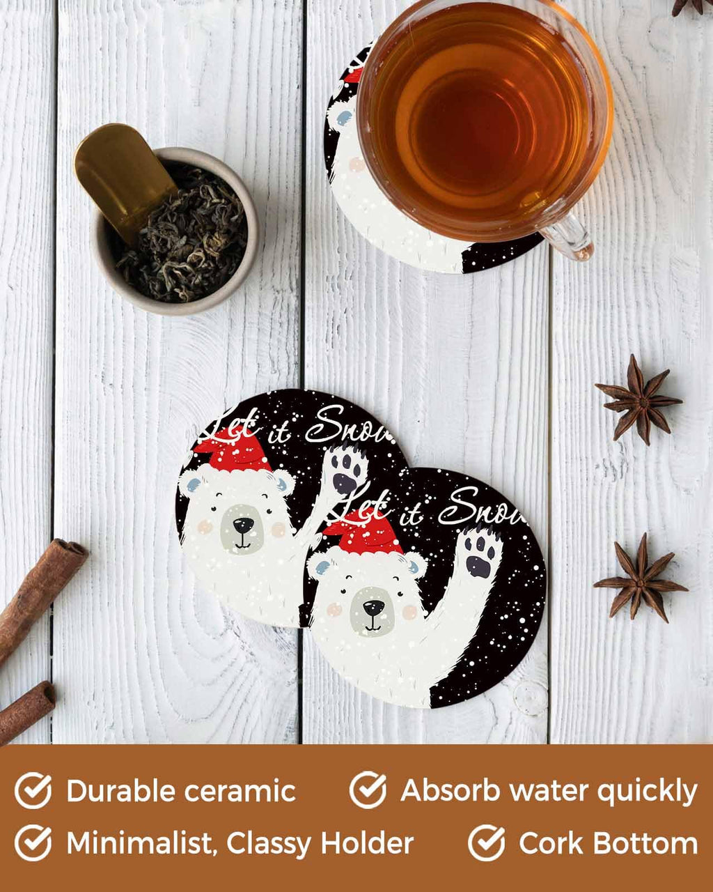 Set of 4 Absorbent Ceramic Stone Coasters with Cork Base Q61208