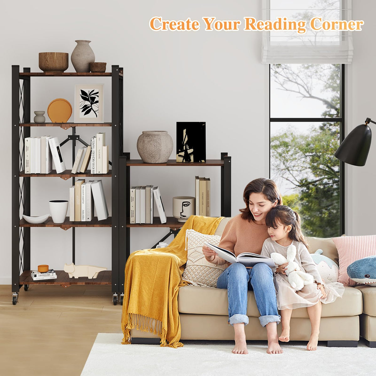 5-Tier Folding Storage Shelf with Woodgrain Finish Q26397