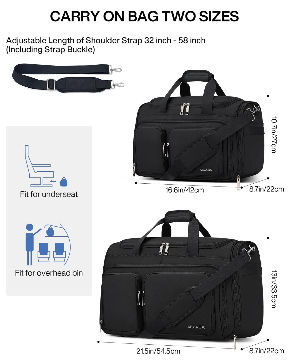 Lightweight Foldable Underseat Carry On Luggage Black K689307