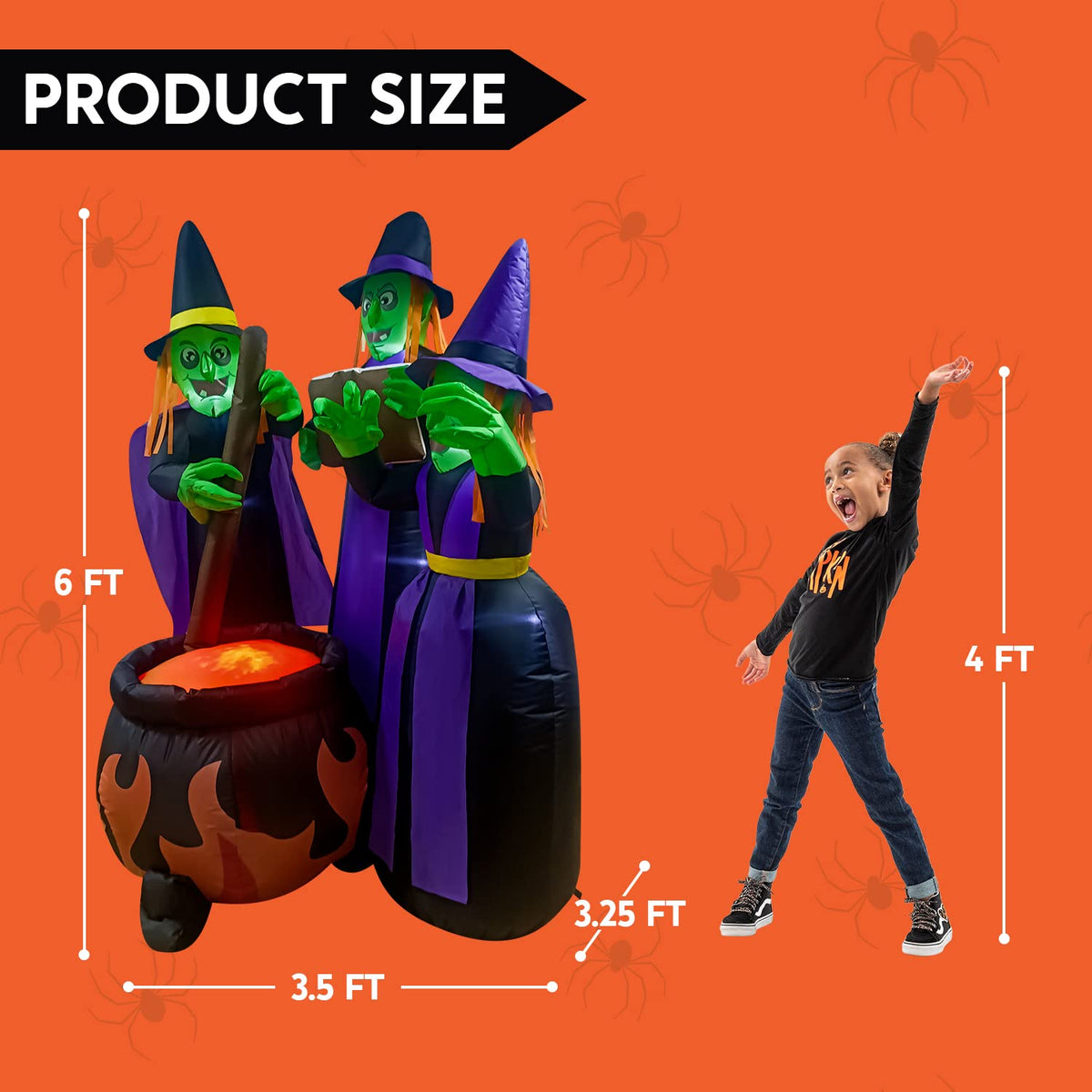 6 FT Halloween Inflatables Three Witch Cauldron with LEDs J17587