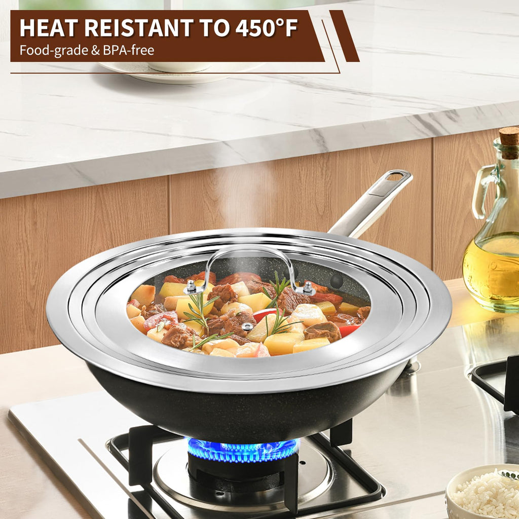15 Inch Universal Lid for Pots Pans and Skillets, Stainless Steel Tempered Glass Y979