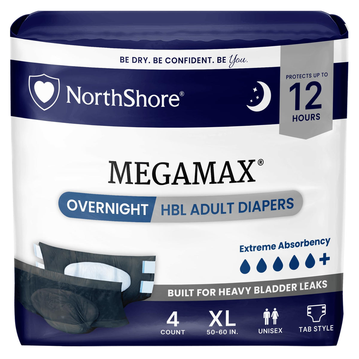 Black X-Large Adult Diapers with Tabs, 4 Count I56844