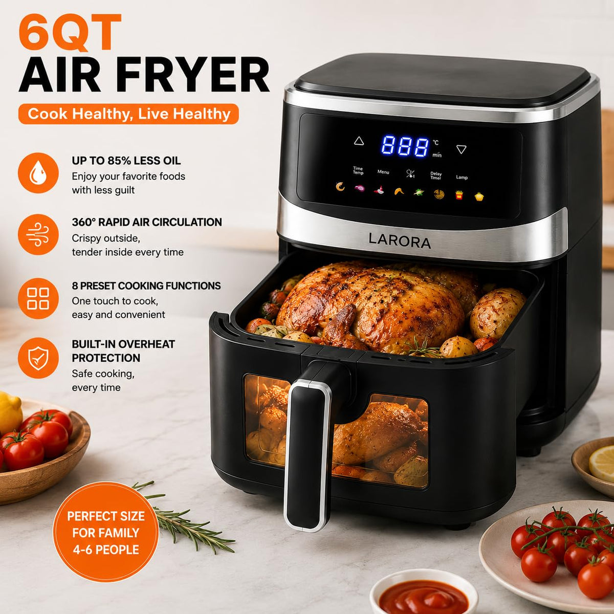 6 QT Family Size Air Fryer with Visible Cooking Window O785170