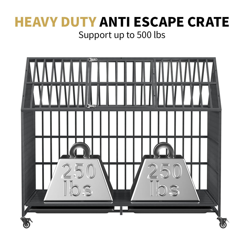 52 Inch Heavy Duty XXL Dog Crate with Open Roof Top, Trays and Wheels G698933