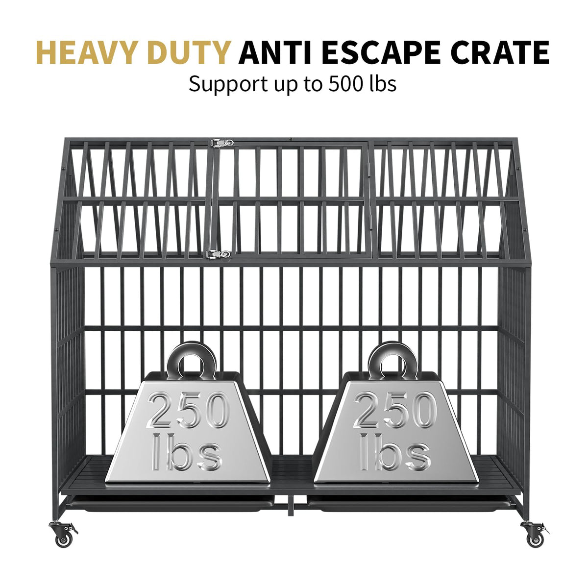52 Inch Heavy Duty XXL Dog Crate with Open Roof Top, Trays and Wheels G698933