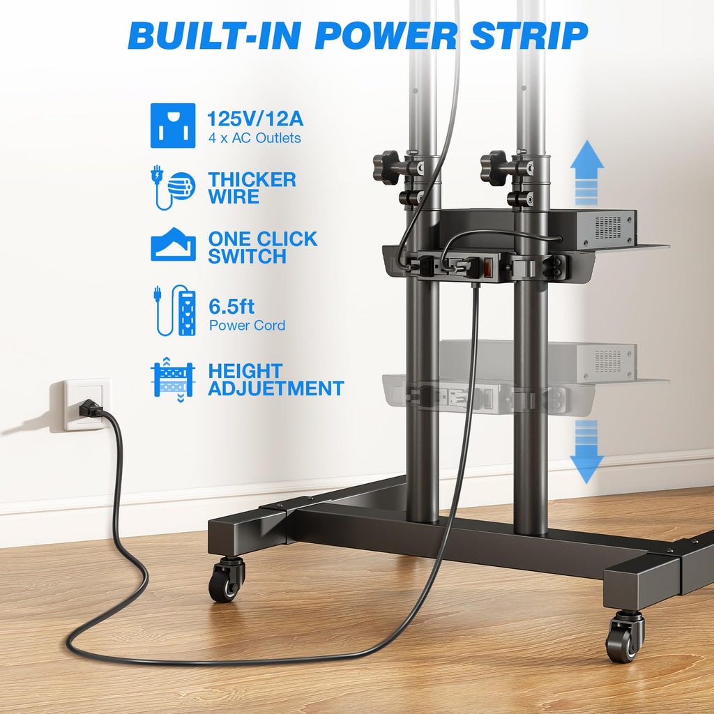 Mobile TV Cart Rolling TV Stand with Power Outlet for 32-83 Inch Screens Y69988