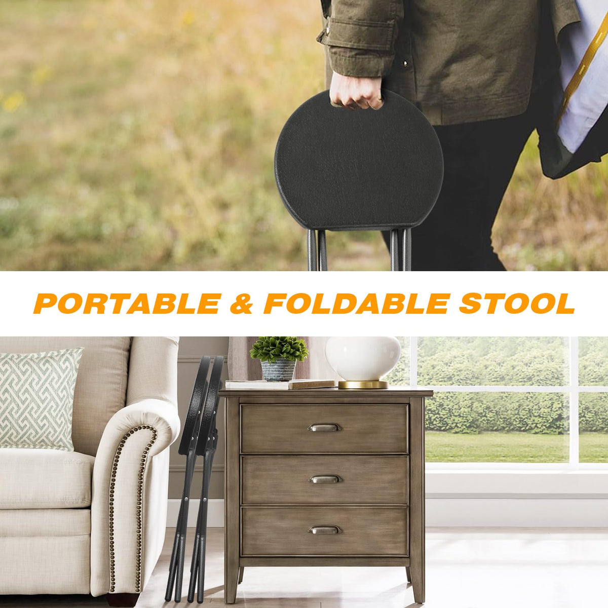 Black Folding Stool with Handle A418866