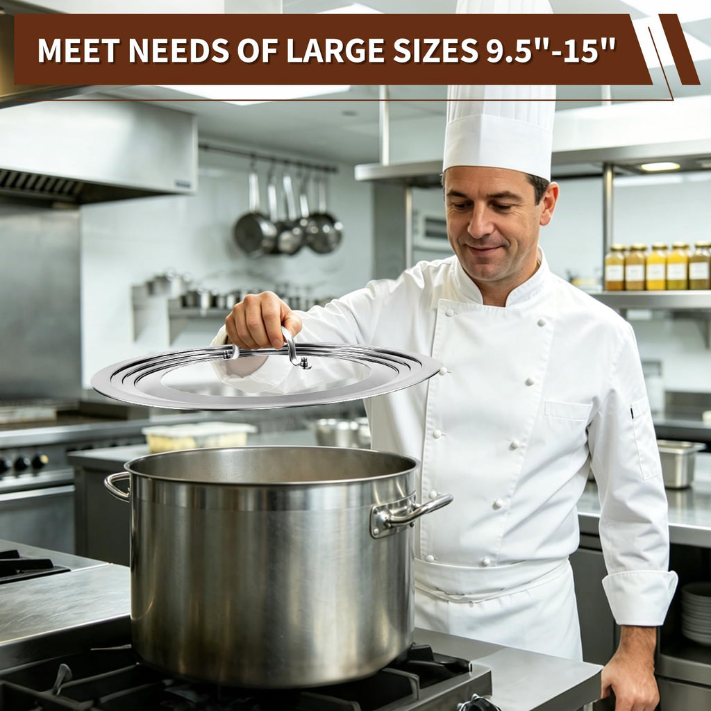 15 Inch Universal Lid for Pots Pans and Skillets, Stainless Steel Tempered Glass Y979
