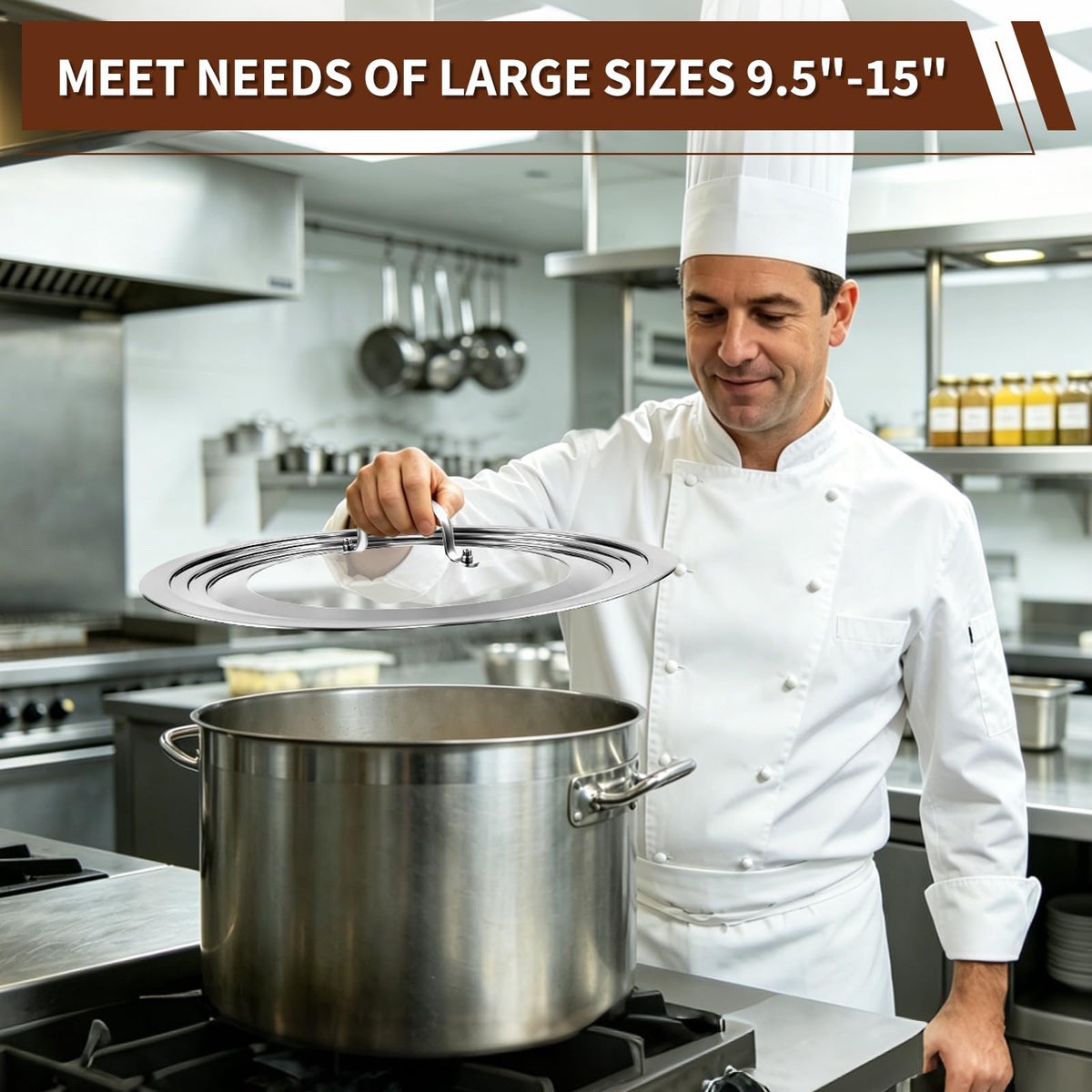15 Inch Universal Lid for Pots Pans and Skillets, Stainless Steel Tempered Glass Y979
