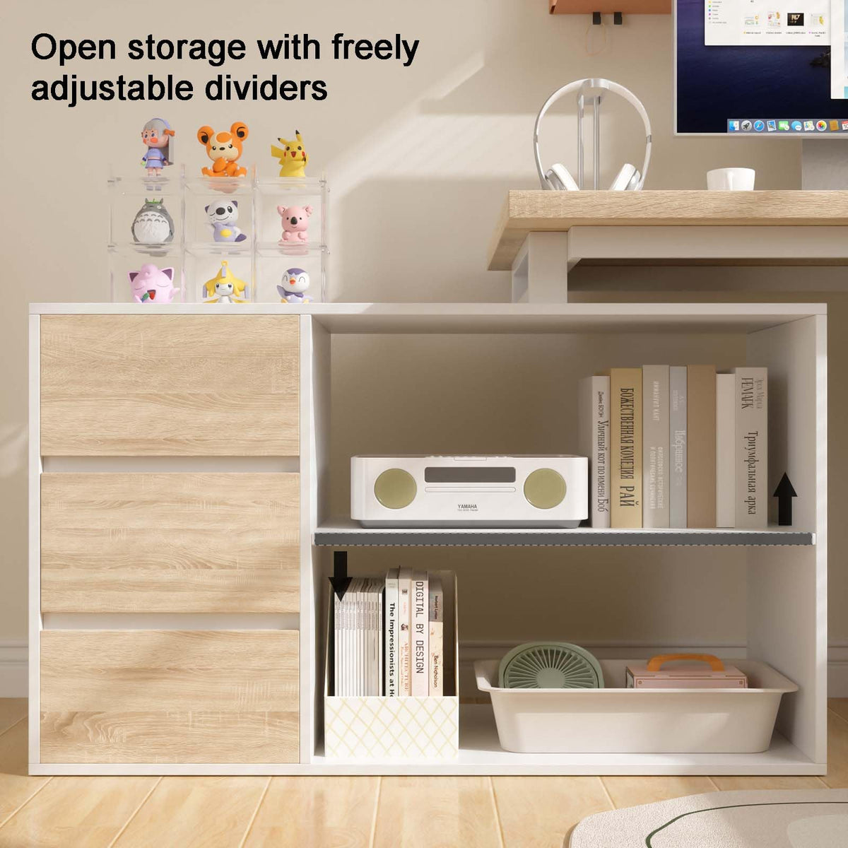 L Shaped Computer Desk with File Drawers & Storage Shelves P4332