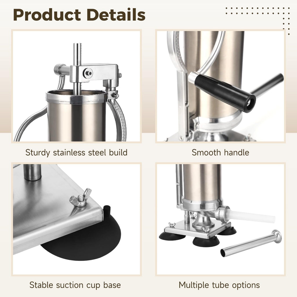 3L Hand Crank Stainless Steel Sausage Stuffer with 8 Tubes C181