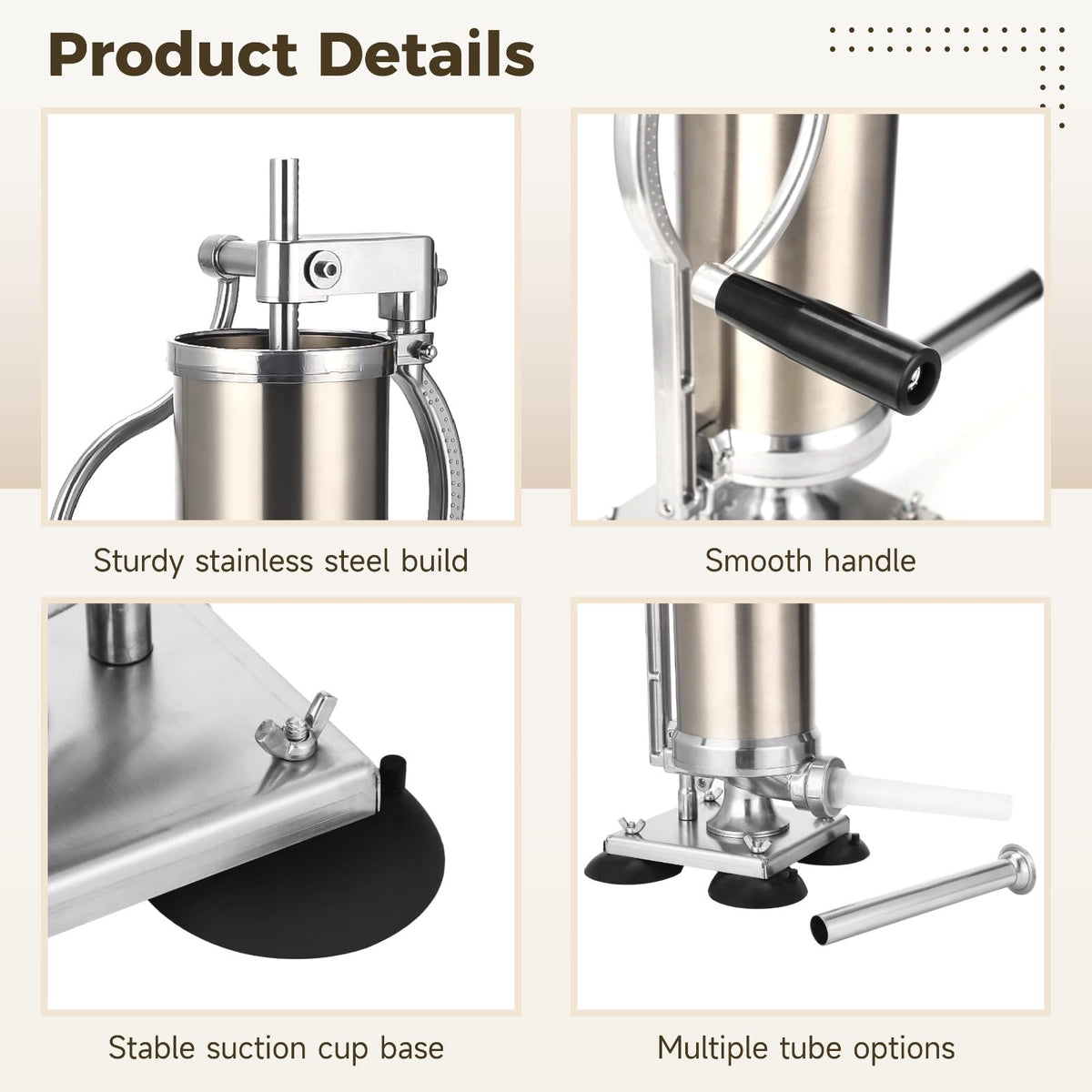 3L Hand Crank Stainless Steel Sausage Stuffer with 8 Tubes C181