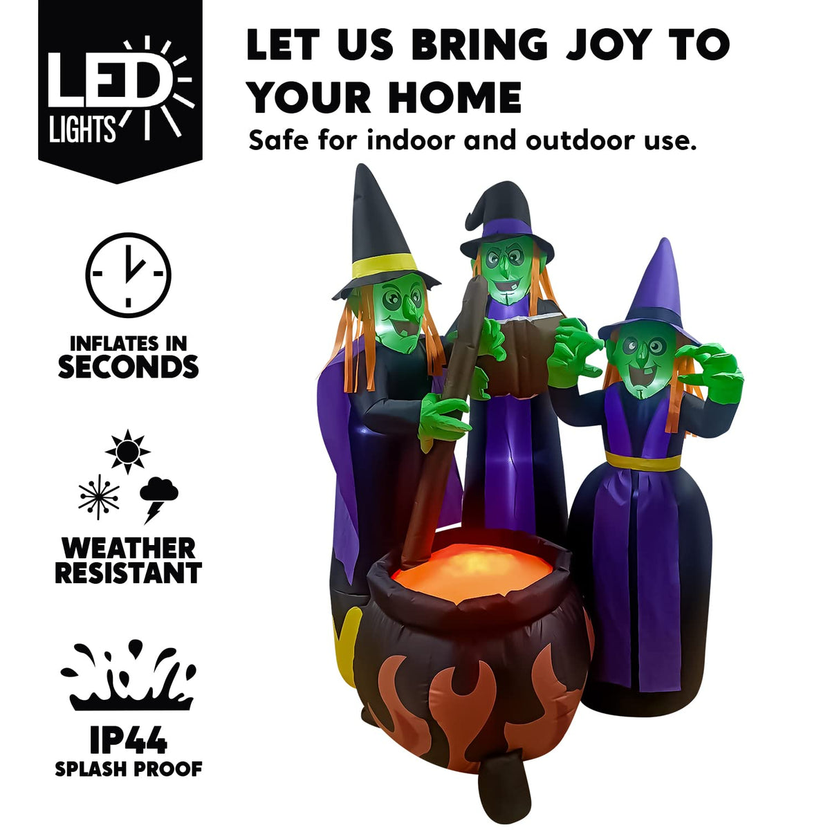 6 FT Halloween Inflatables Three Witch Cauldron with LEDs J17587