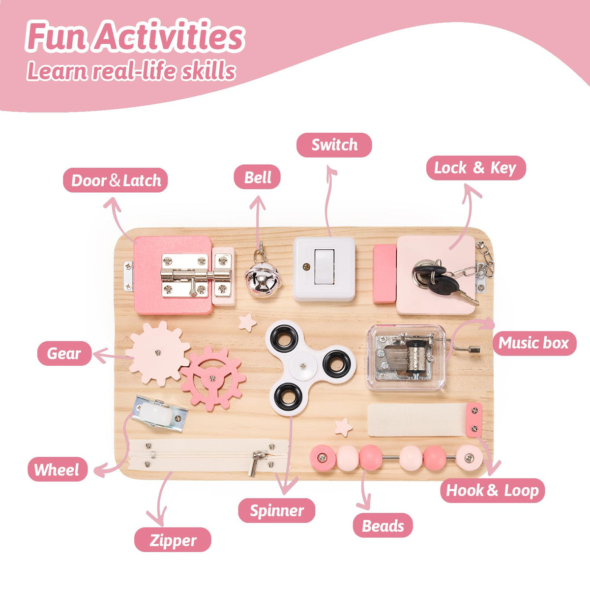 Pink Montessori Wooden Busy Board T471896