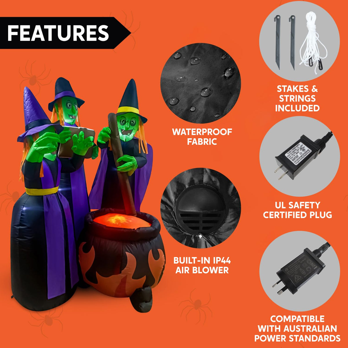 6 FT Halloween Inflatables Three Witch Cauldron with LEDs J17587