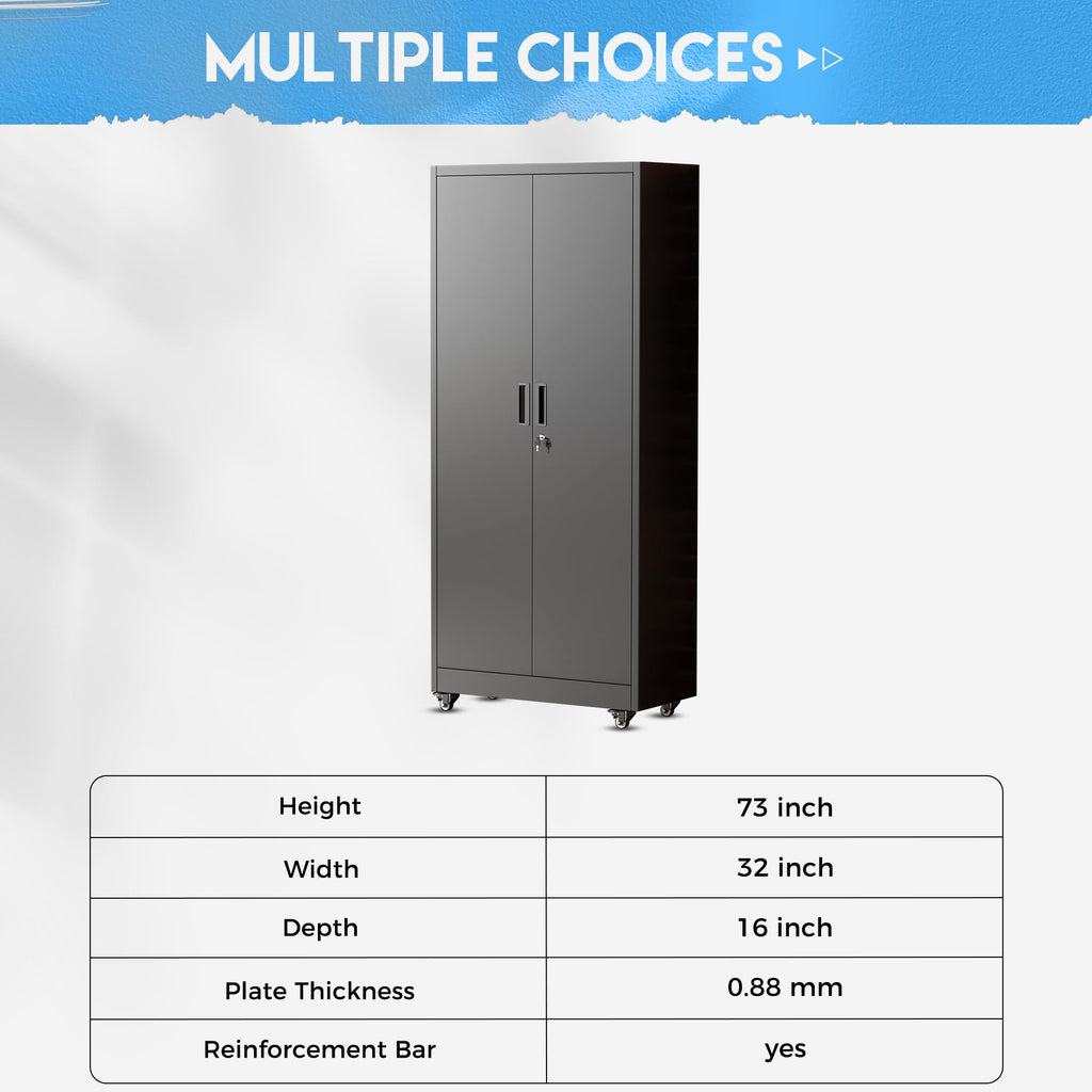 Black Metal Storage Cabinet with 4 Swivel Wheels A6440
